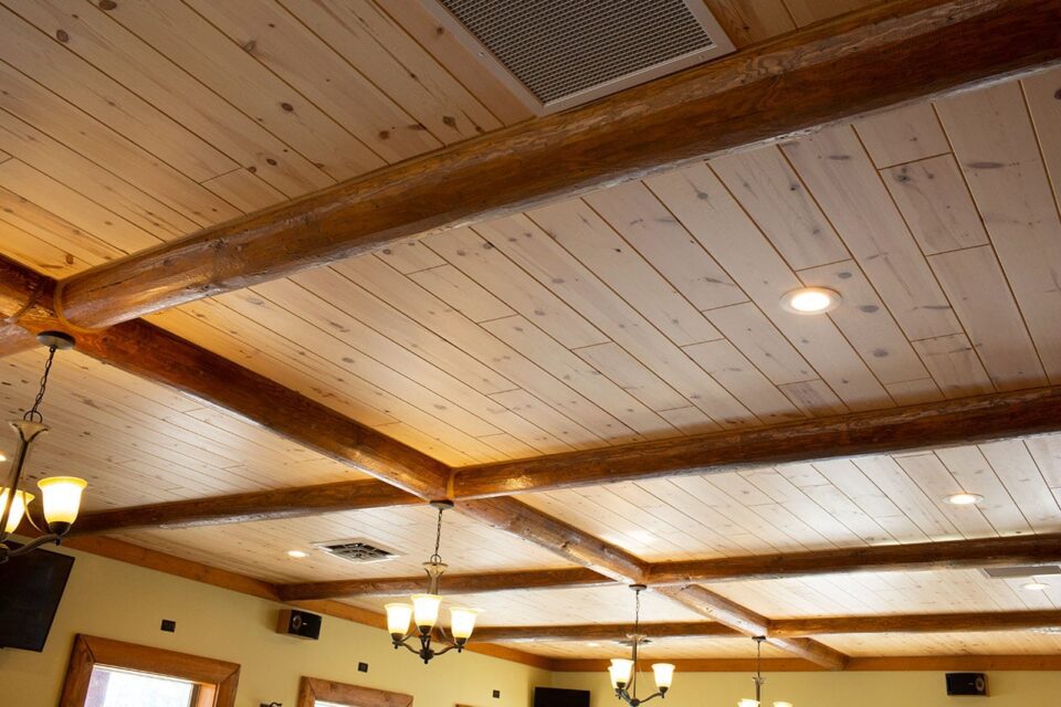 Ma Deeters knotty pine paneling ceiling