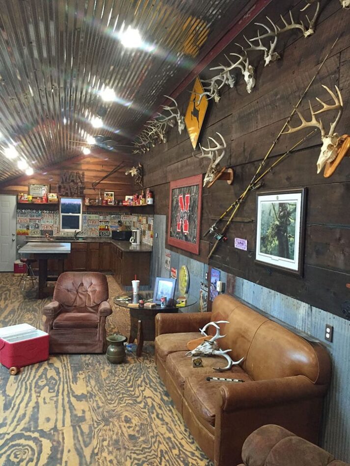 Man Cave with Kitchenette and Hunting Trophies