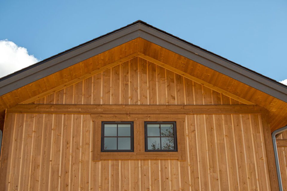 Shiplap log panels in an exterior application