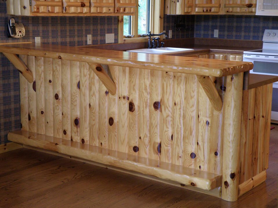 Knotty pine kitchen bar