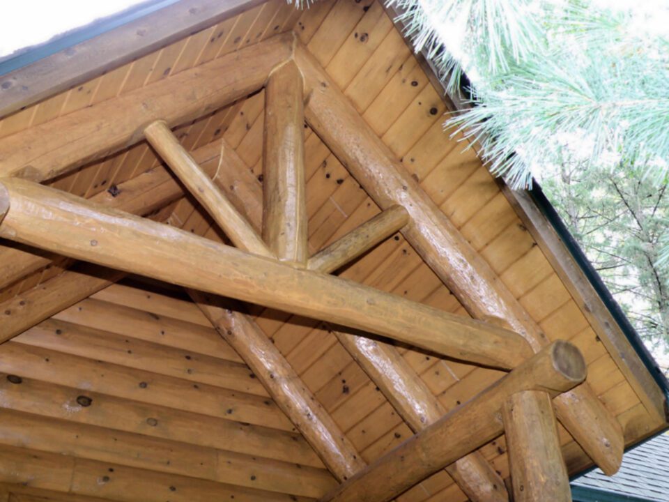 WoodHaven log pine gable truss facade