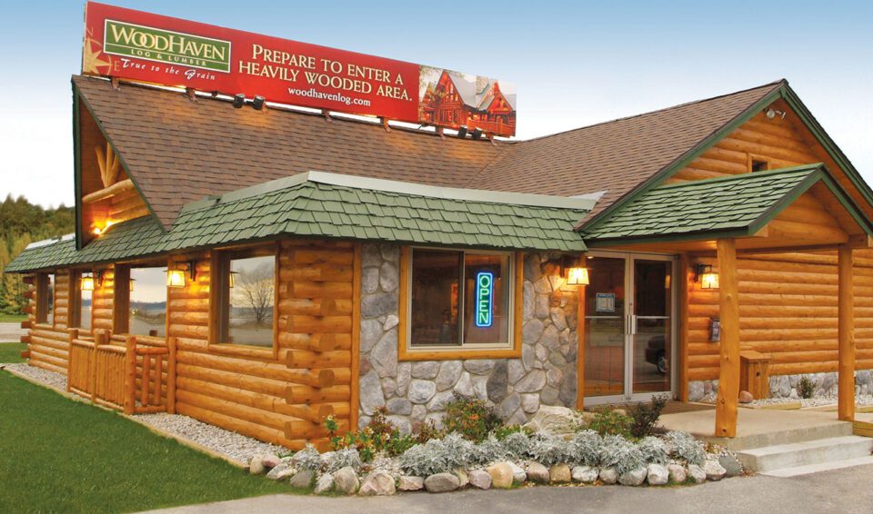 Commercial building with half log siding